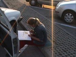 Kirsten K&ouml;tter: Site-specific Painting, Herbst 2013, See im Taunus, Nähe Berg Hopfenstein, zwischen Wingsbach, Orlen und Wehen (Taunusstein)