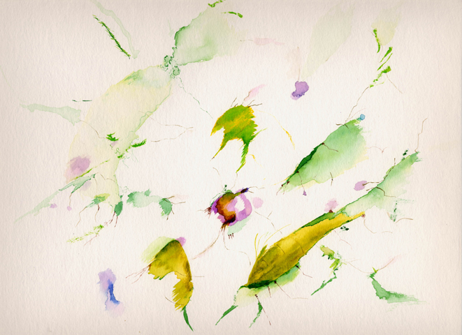 Heidekraut, See - Kirsten Kötter: 63° N / 23° O (NordNordOst), Pithipudas, Kolimaj&auml;vi, Finnland, 22.06.2003, tagsüber, Aquarell, 30 × 40 cm, Text (05/36)