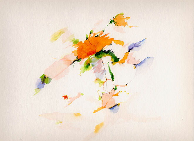 Kirsten K&ouml;tter, Painting Site-specific: 69° N / 27° O (Serie: NordNordOst), Kevoj&auml;rvi, Finnland, 26.06.2003, 18.00 - 20.00, Aquarell, 30 &times; 40 cm, Text (10/36)