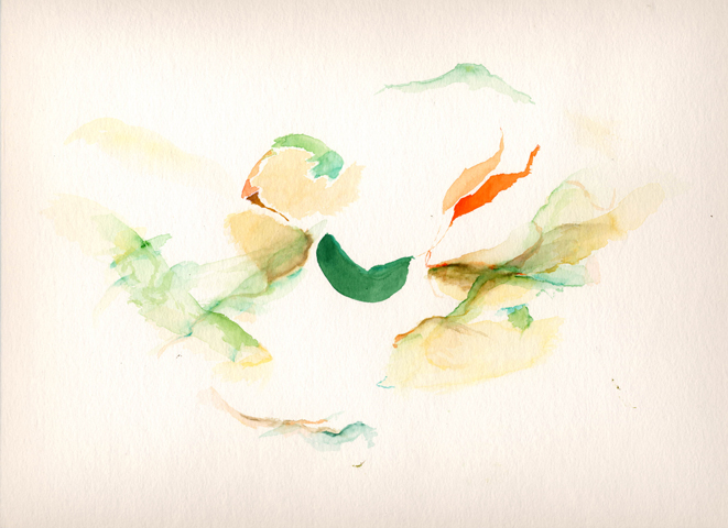 Fjord - Kirsten K&ouml;tter, Painting Site-specific: 70° N / 29° O (NordNordOst), Farangerfjord, Norwegen, 30.06.2003, 12.00 - 13.30, Aquarell, 30 &times; 40 cm, Text (17/36)