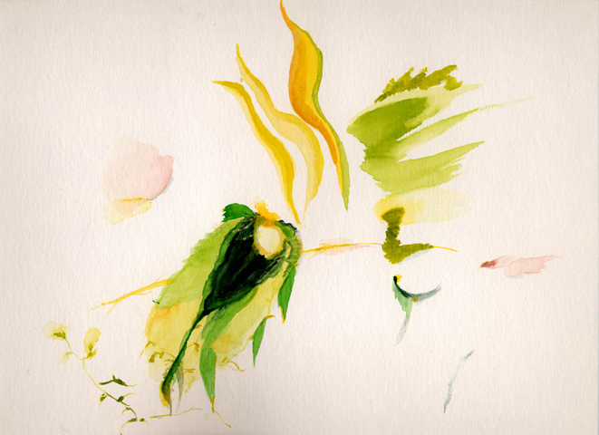 Vogelruf - Kirsten K&ouml;tter, Painting Site-specific: 69° N / 27° O (NordNordOst), Kevo NP, Finnland, 02.07.2003, ca. 12.00 - 13.00, Aquarell, 30 &times; 40 cm, Video (Sound), Text (21/36)