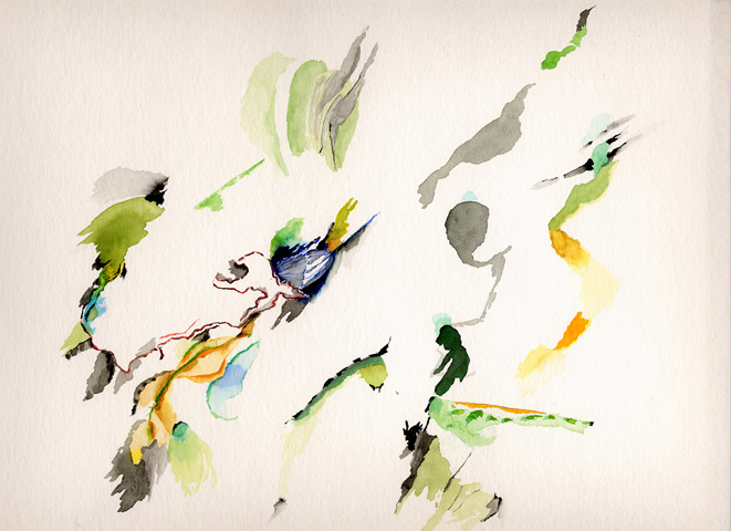 Kirsten K&ouml;tter, Painting Site-specific: 60° N / 24° O (Serie: NordNordOst), Helsinki, Finnland, 05.07.2003, ca. 8.00 - 11.00, Aquarell, 30 &times; 40 cm, Foto, Text (23/36)