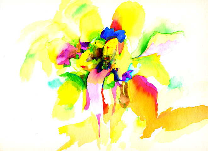 Kirsten K&ouml;tter: Site-specific painting, Malerei vor Ort, Taunusgarten, Sp&auml;tsommer 2004, Aquarell, 30 &times; 40 cm