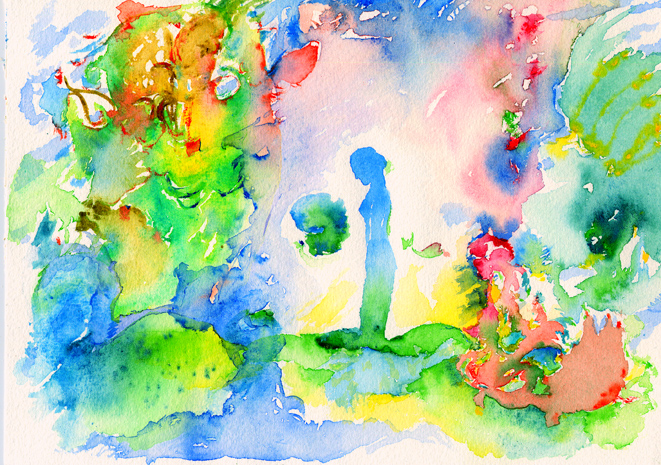 Kirsten K&ouml;tter: Am Strand von M&egrave;ze, Frankreich, 24.10.05, Aquarell, 17 &times; 24 cm