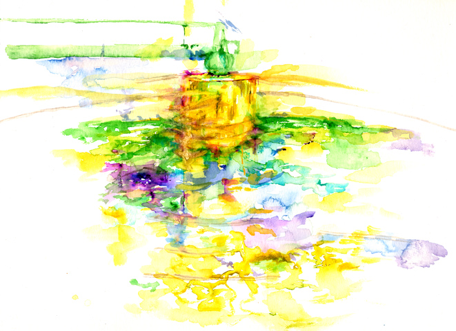 Kirsten K&ouml;tter: Site-specific painting, Malerei vor Ort, Beim stillgelegten Kl&auml;rwerk Mainz-Kostheim (Aktion 'Montmatre', K&uuml;nstlergruppe 'Kunst am Strom'), Aquarell, 30 &times; 40 cm