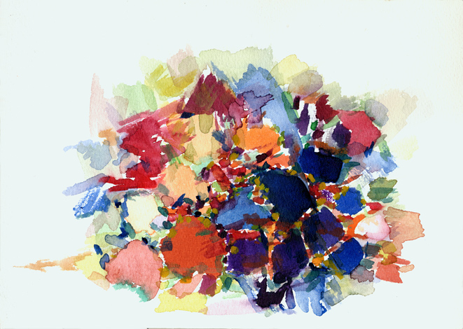 Kirsten K&ouml;tter: Site-specific Painting, Malerei vor Ort, 15.08.2012, Im Heidekraut bei der Kiesgrube N&auml;he Hoppegarten, Aquarell, 17 &times; 24 cm