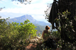 Peter Sandner: Kirsten K&ouml;tter, Foto zum Aquarell mit Blick auf die Montagne Sainte-Victoire vom Mont Joli (beim Projekt Painting Site Specific), 06.10.2013, Aquarell, 17 &times; 24 cm