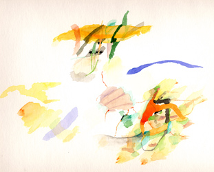 Painting Site-specific: 60° N / 24° O (Serie: NordNordOst), Helsinki, 05.07.2003, ca. 23.00 - 24.30, Aquarell, 30 &times; 40 cm, Foto, Video, Text - Kirsten K&ouml;tter, Malerei vor Ort