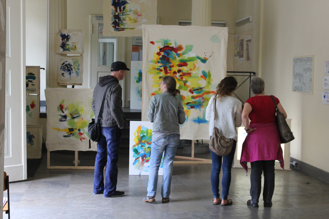 Site-specific Painting von Kirsten K&ouml;tter, 26.-28.6.2015, 48-Stunden-Neuk&ouml;lln, Albert-Schweitzer-Schule