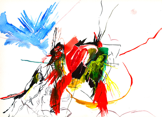 Kirsten K&ouml;tter: Site-specific painting, Malerei vor Ort, um 1991, Aquarell, 24 &times; 34 cm