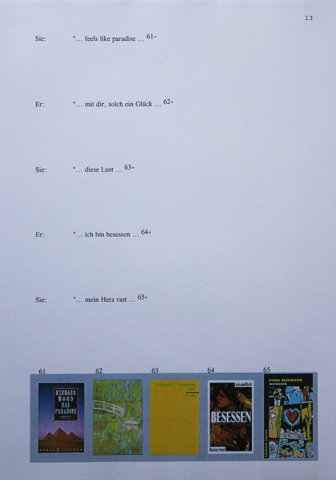 Kirsten K&ouml;tter: 'Liebst du mich?', Buch, 19 Seiten mit 100 Buchcovern, Audiovisuelle Performance mit Franz Klee und Christoph Kolb ('Dein Hackfleisch'), 1997