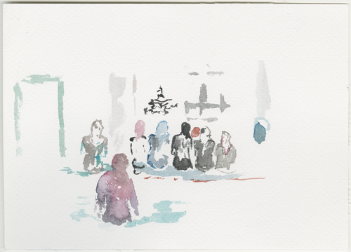 2015-06-13_52-4666_13-3833_sehitlik-moschee_sketch-gebet-frauen, sketch, 17 &times; 24 cm (Kirsten Kötter)