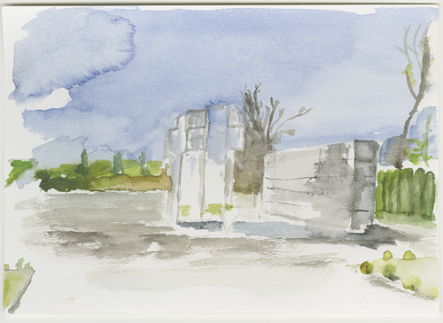 2017-04-13_52-56415_14-81167_vor-museum-skizze, 
  in front of Muzeum Slonsk, sketch, 17 × 24 cm (Kirsten Kötter)