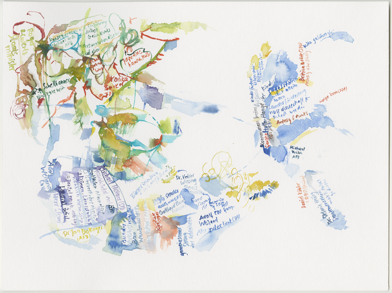 2019-02-21_plenarsitzung_2, plenary session Landtag (German state parliament) Rheinland-Pfalz, 
  watercolour, 30 × 40 cm (Kirsten Kötter)