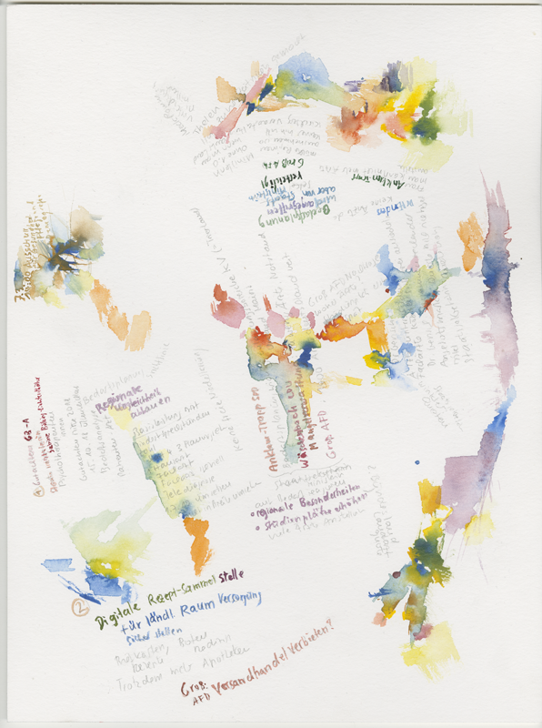 2019-03-07_ausschuss-gesundheit, committee on health, 
  house of representatives Mainz, 
  watercolour, 40 × 30 cm (Kirsten Kötter)