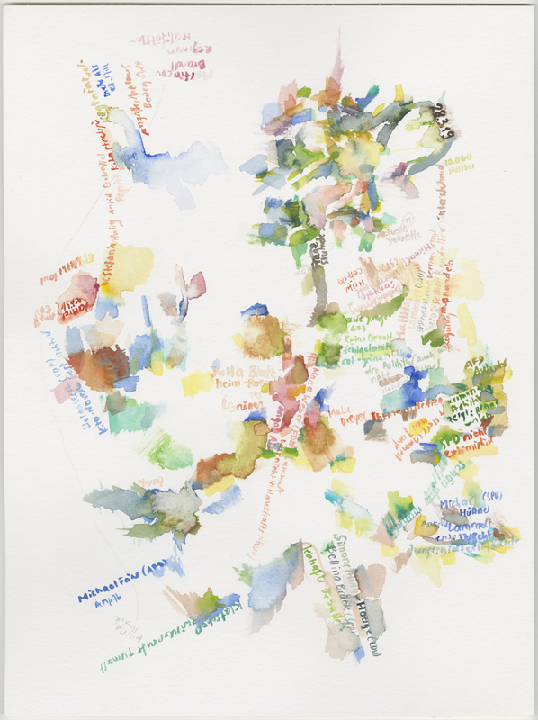 2019-03-28_landtag-plenar_tagesordnung-11, 
  plenary session Landtag (German state parliament) Rheinland-Pfalz, Mainz, 
  watercolour, 30 × 40 cm (Kirsten Kötter)